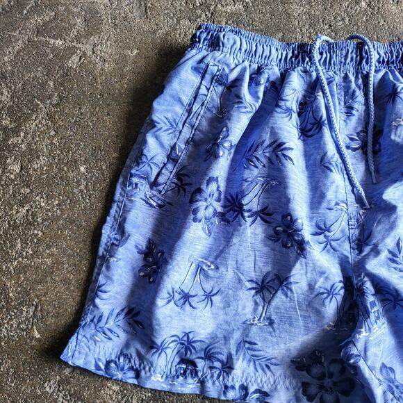 Sand N Sun Shorts Size L Blue Floral Tropical Drawstring Casual Summer Waist 26 - Picture 2 of 10
